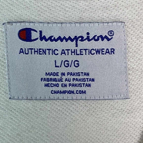 Champion White Cropped Crewneck Sweatshirt Purple C Logo Women’s Large - Picture 3 of 5